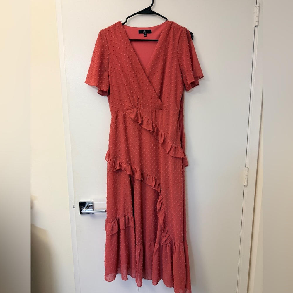 Lulu's Rose Wrap Midi Dress with Ruffle Accents - Picture 2 of 8